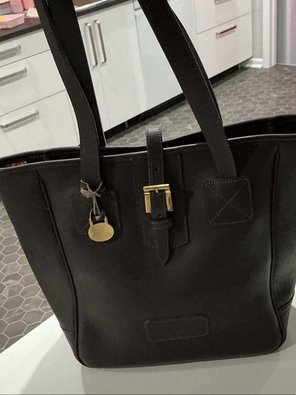 Leather Tote Bag with Gold Hardware - brown leather  VINTAGE DOONEY & Bourke